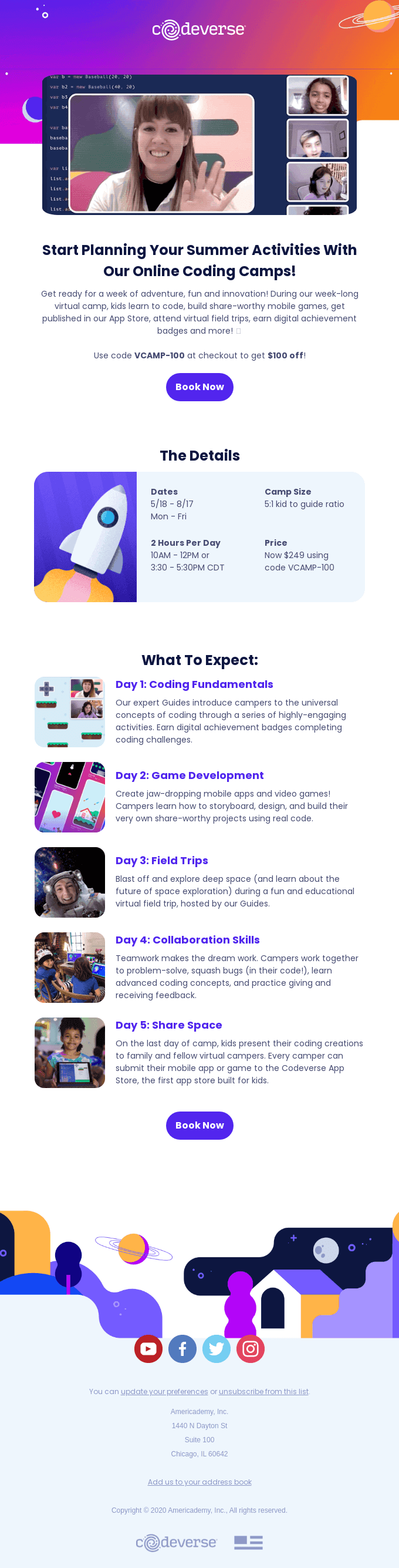 Get $100 off virtual summer camp!