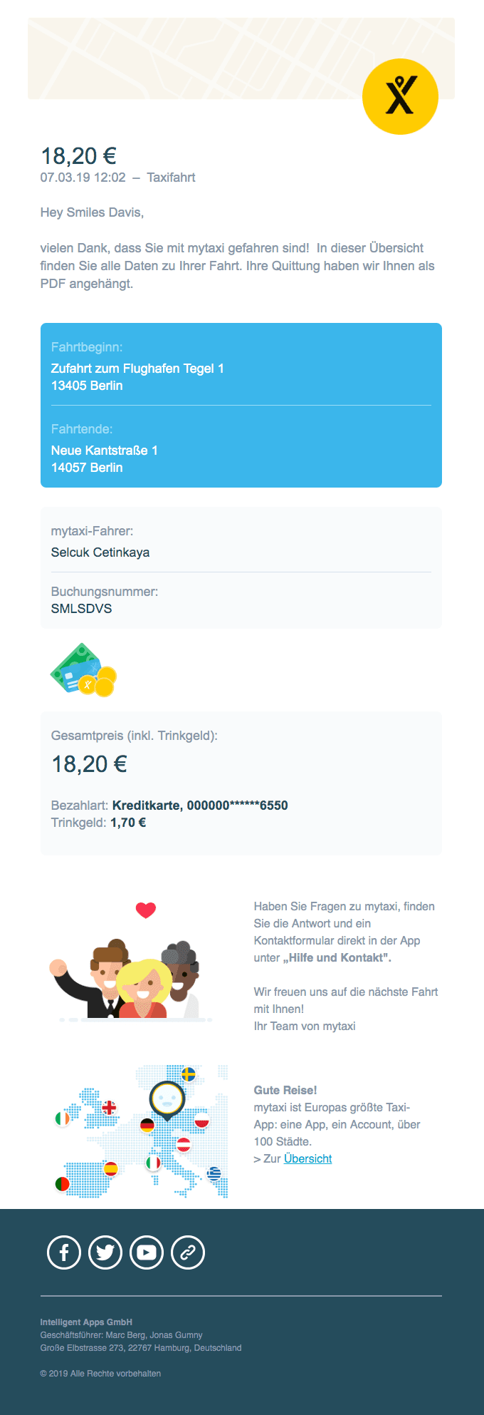 Ihre Quittung von mytaxi (SMLSDV)