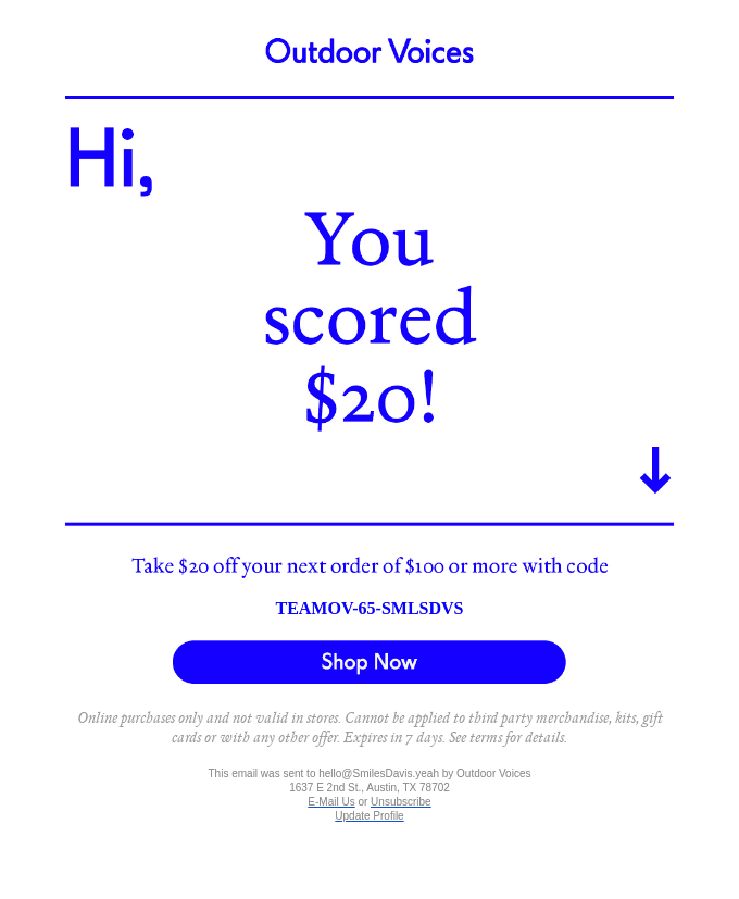 Last call for $20 off