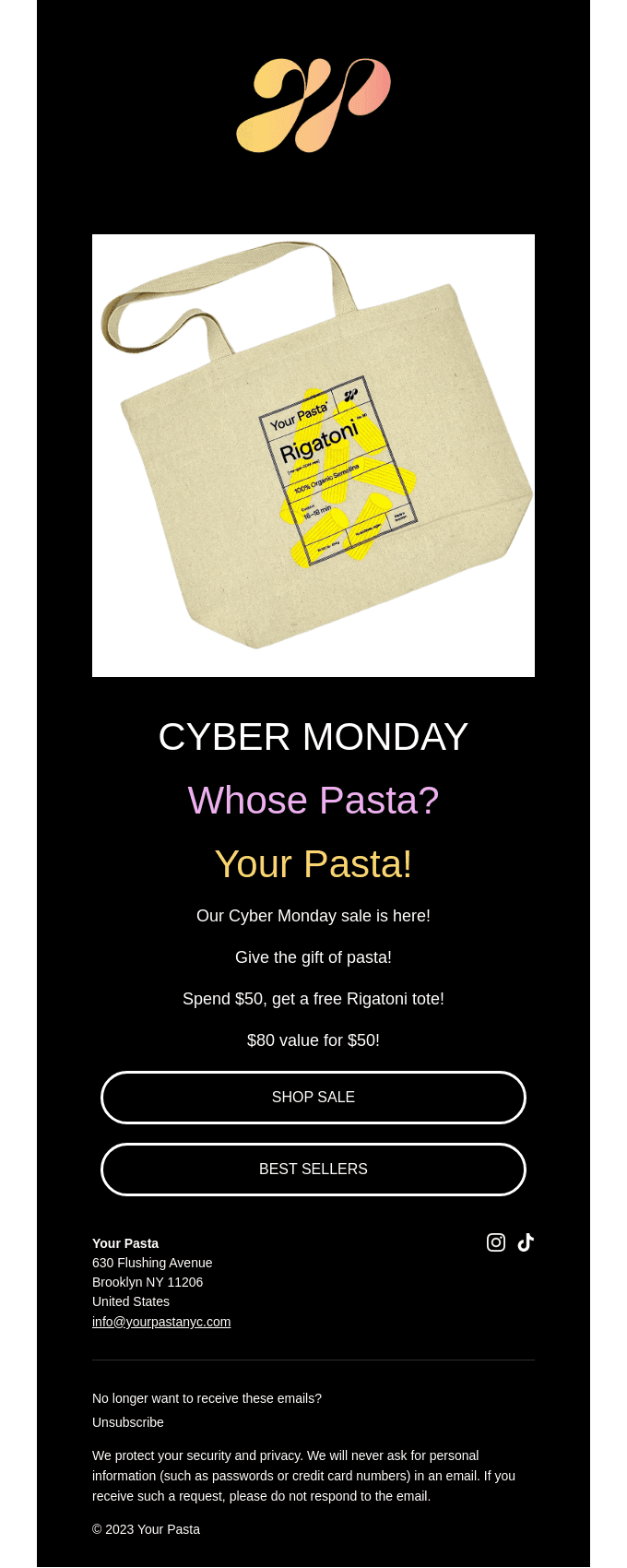 Your Pasta Cyber Monday Sale