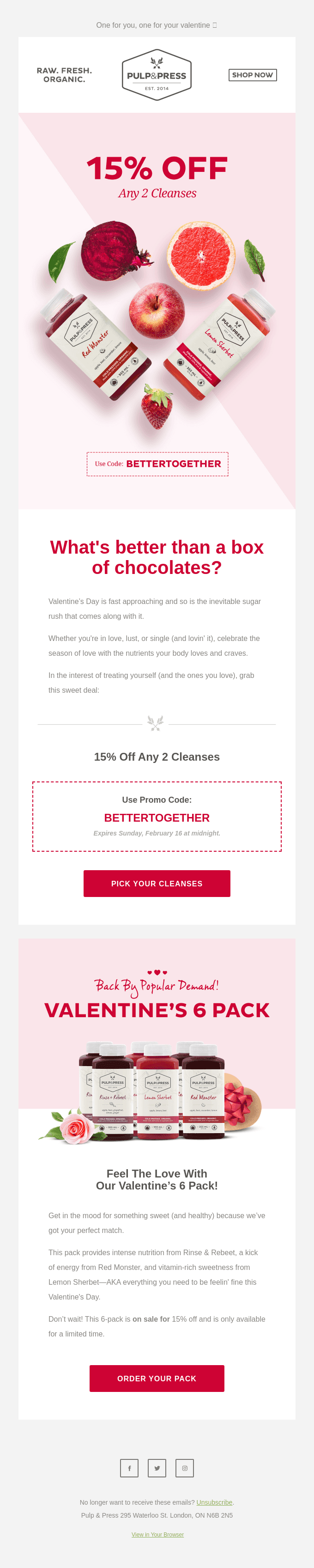 15% Off Any 2 Cleanses Ends Soon, Lovebirds! 🥰
