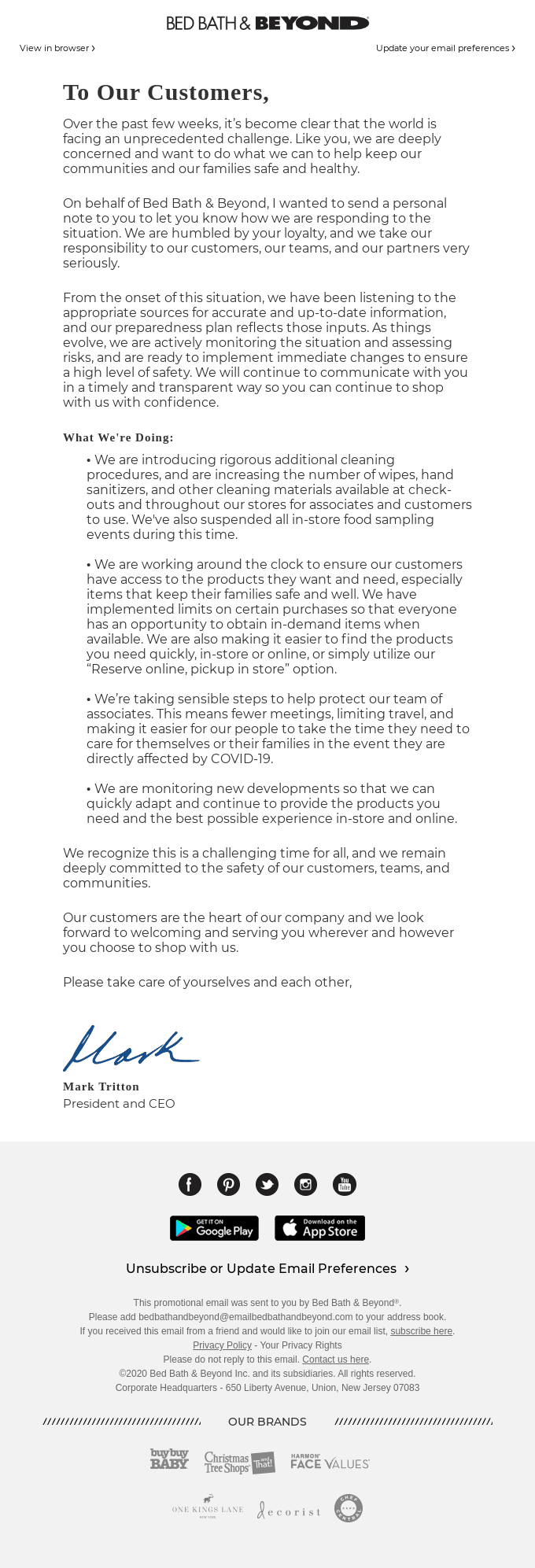 A Message to Our Customers about COVID-19