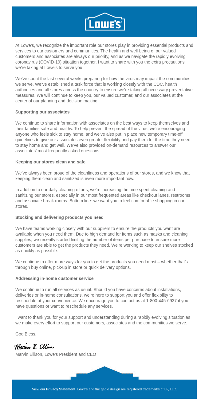 A Message to Our Customers from CEO Marvin Ellison