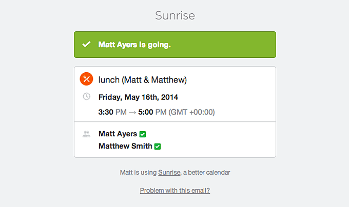 Accepted Event Email Design from Sunrise