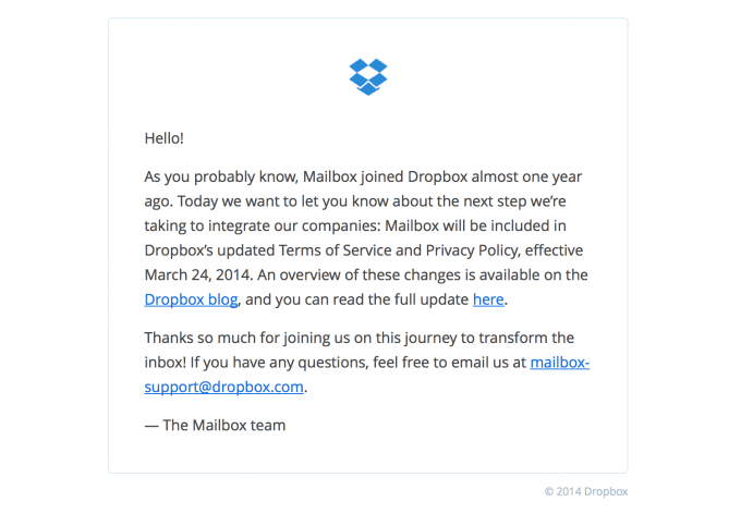 Alert Email Design from Dropbox
