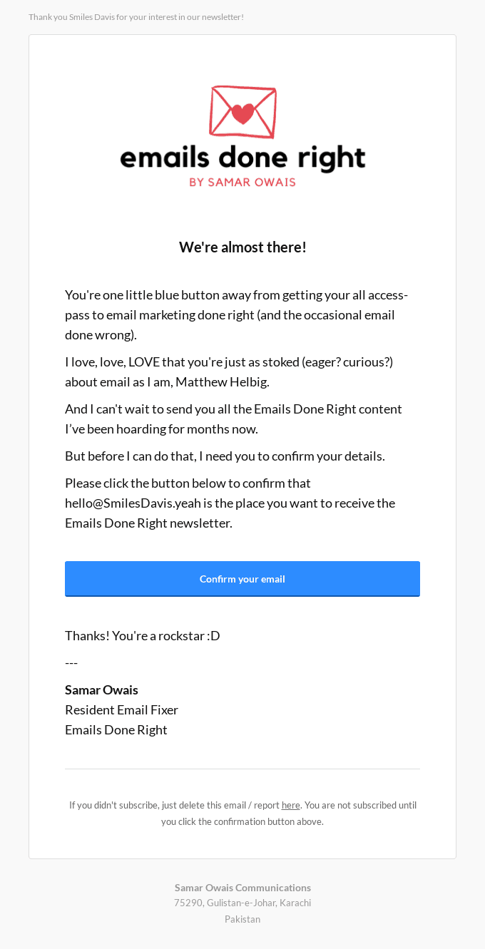 Almost there! Just need you to confirm one thing...