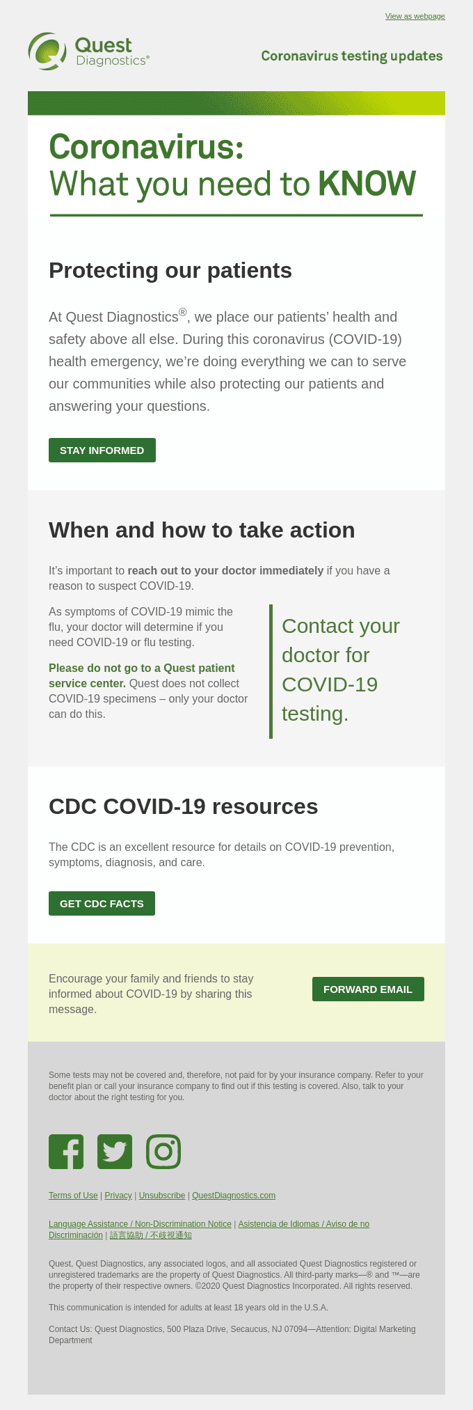 An update on COVID-19 from Quest Diagnostics