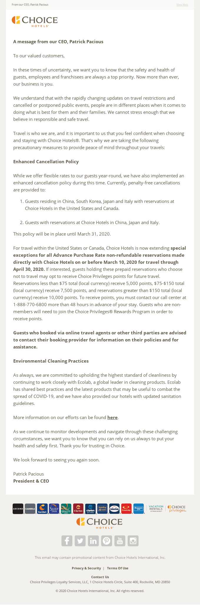 An Update Regarding Coronavirus (COVID-19)