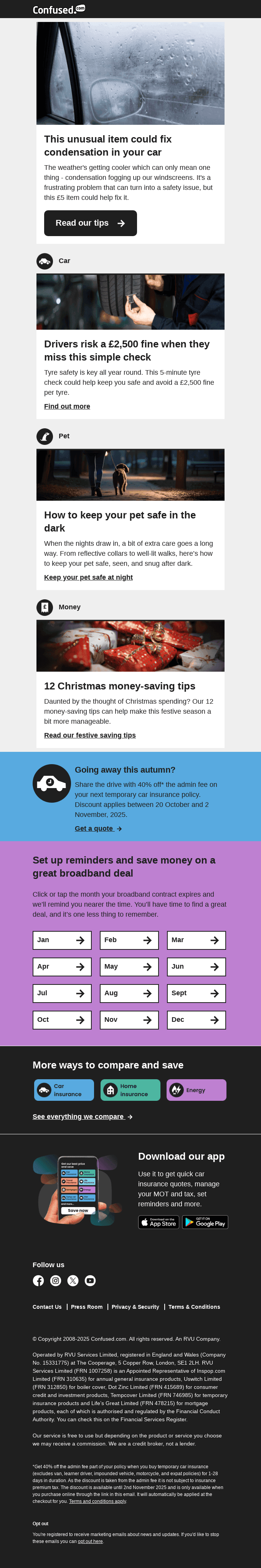 Beat car condensation for £5 | Avoid £2,500 tyre fines | Pet safety after dark | 12 Christmas money tips