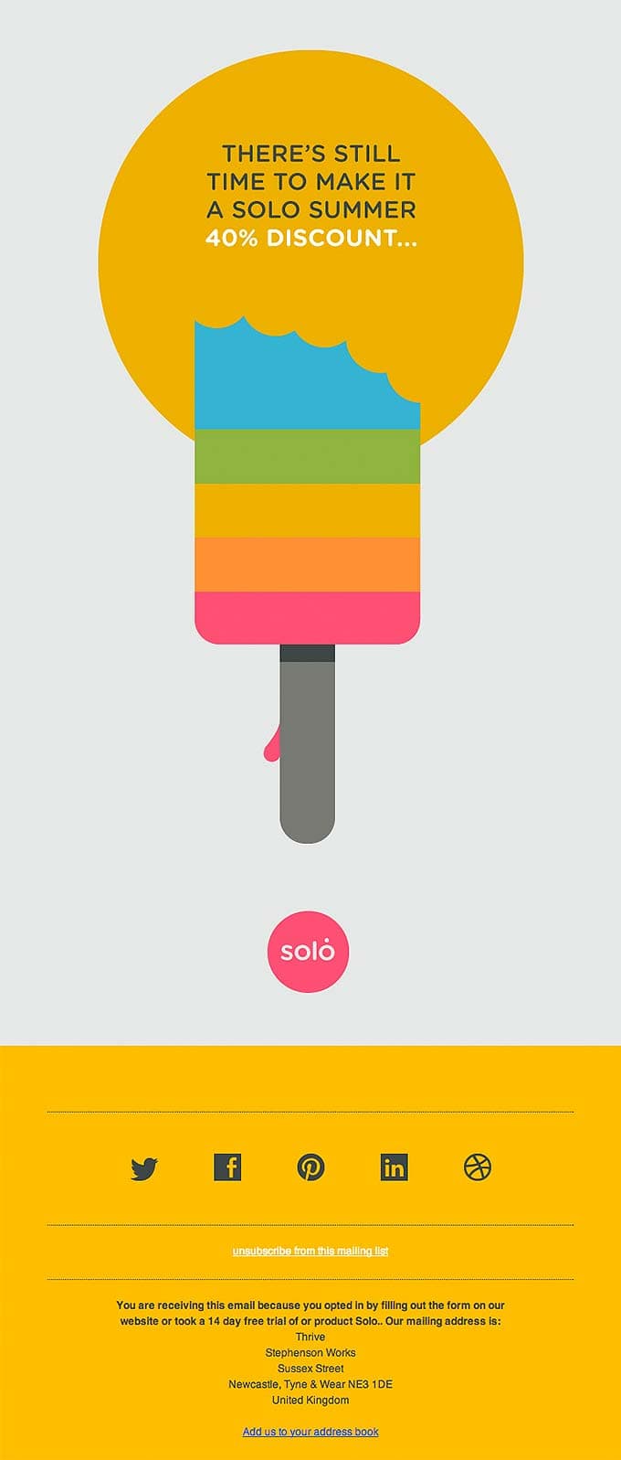 Bold Promotional Product Sale Email Design from Solo Project Management