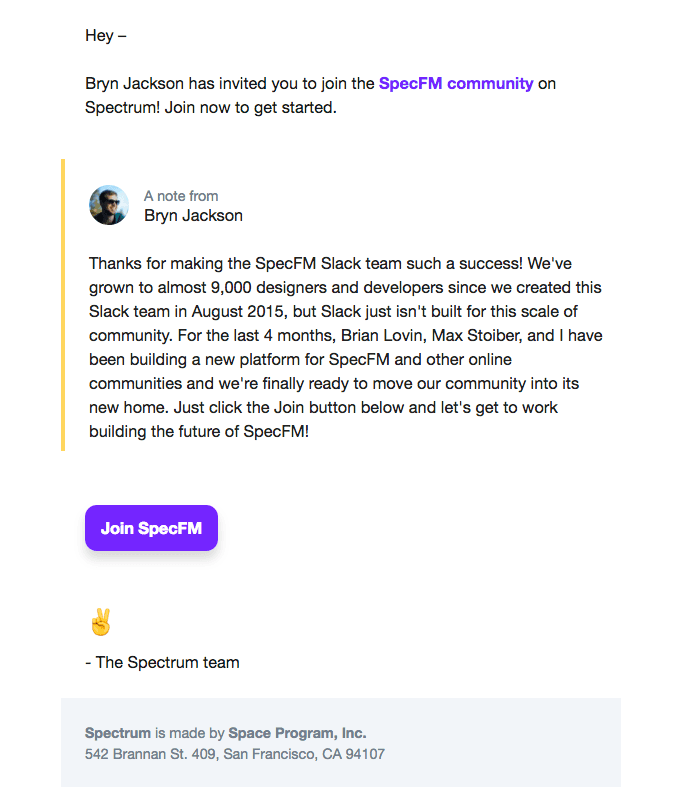 Bryn Jackson has invited you to join the SpecFM community on Spectrum