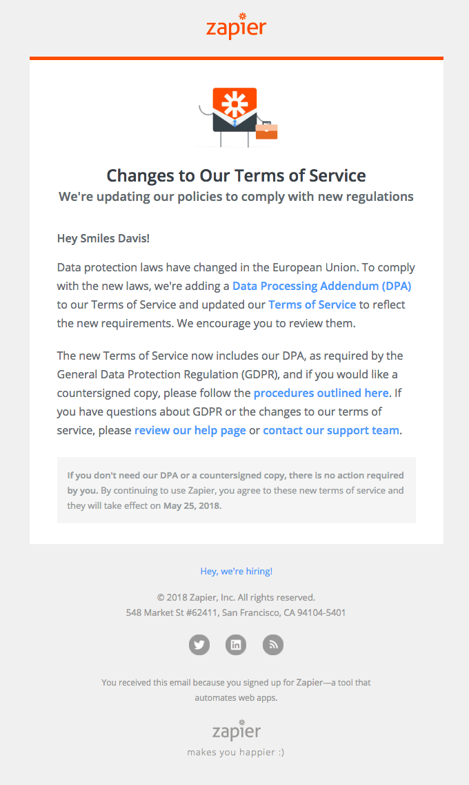 Changes to our Terms of Service