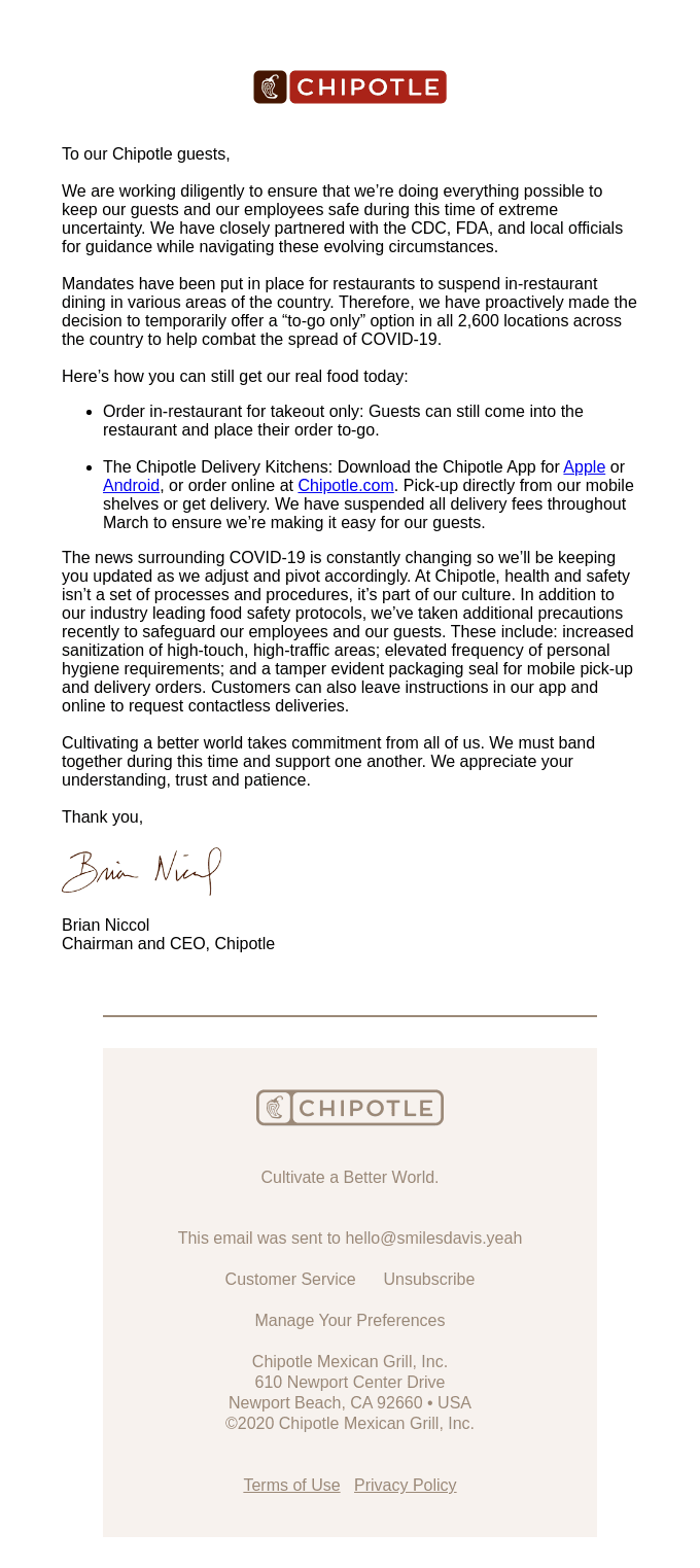 Chipotle Offering Takeout and Delivery