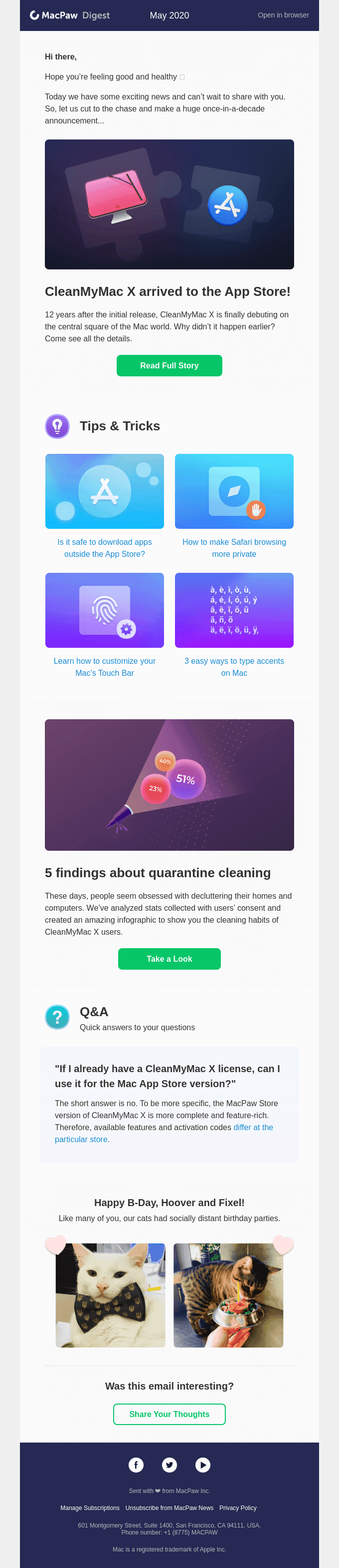 CleanMyMac’s debut on the App Store, new infographic, and more.