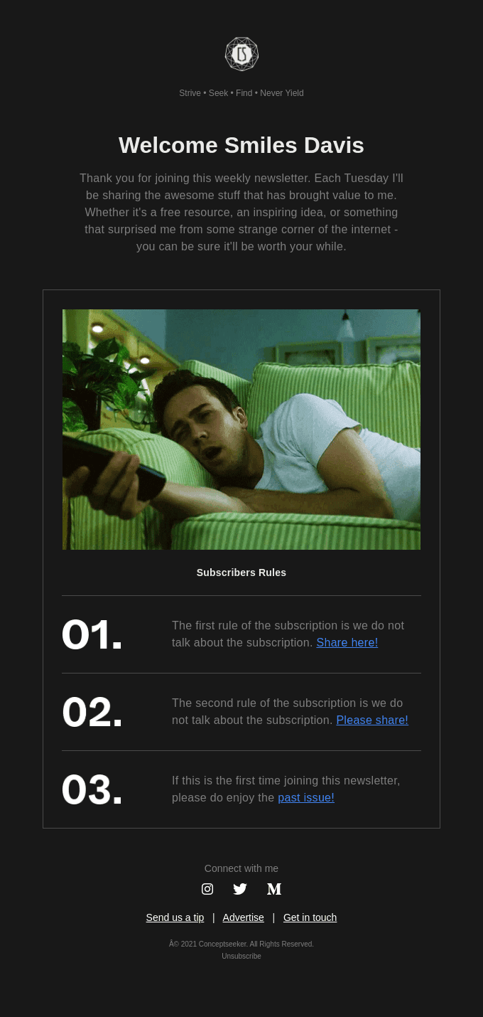 Confirmation of subscription for the conceptseekers newsletter