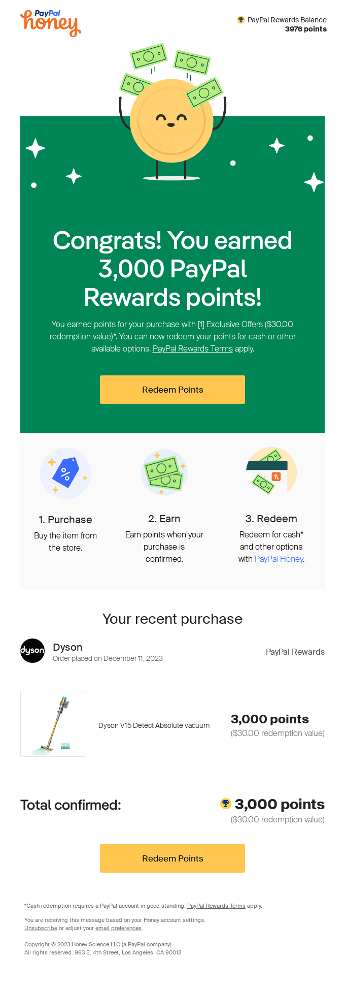 Congrats! Your PayPal Rewards points are now confirmed.