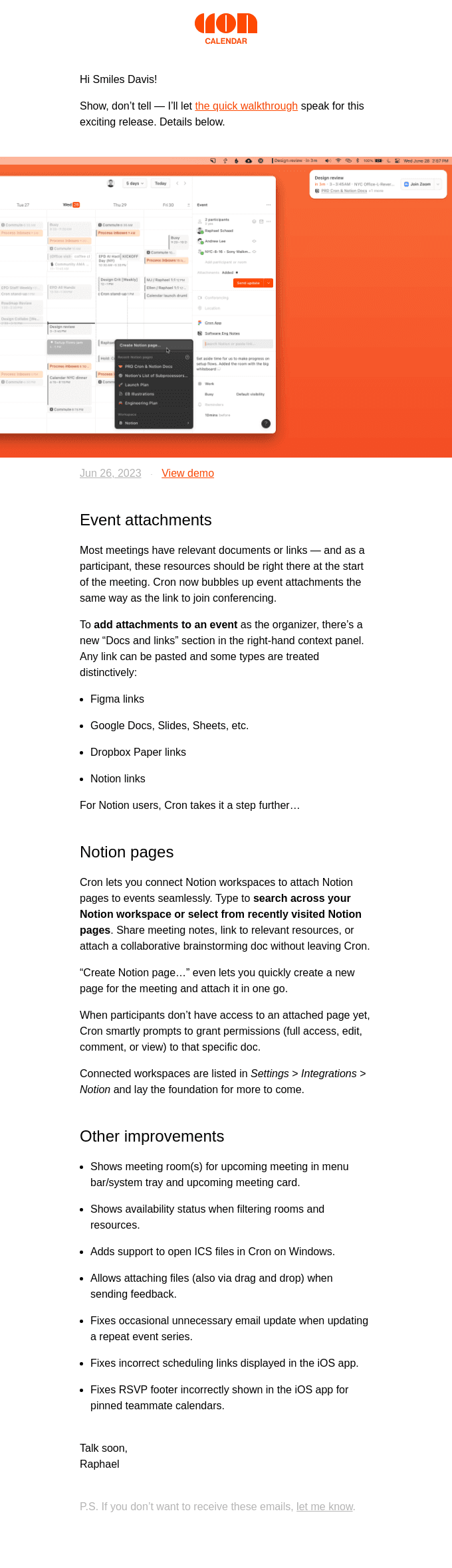 Cron Event attachments and Notion pages