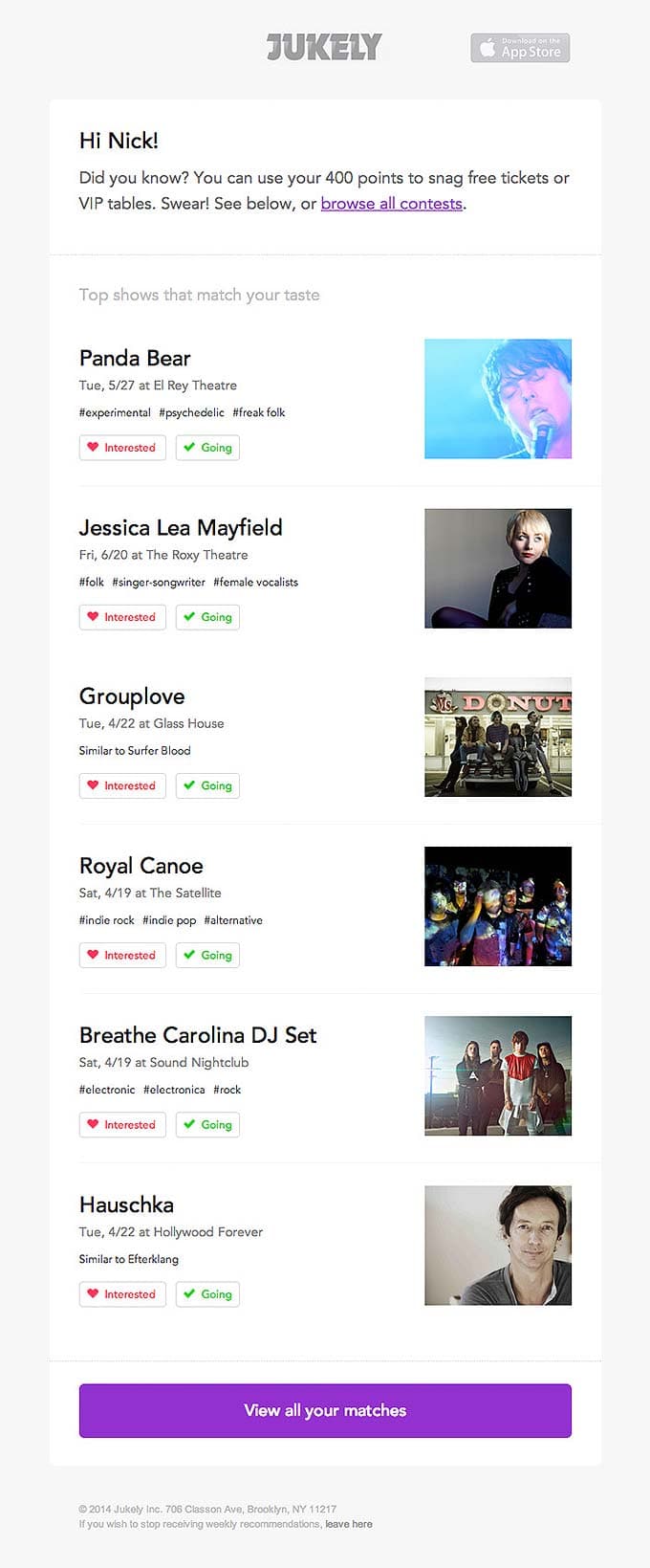 Digest Email Update Design from Jukely