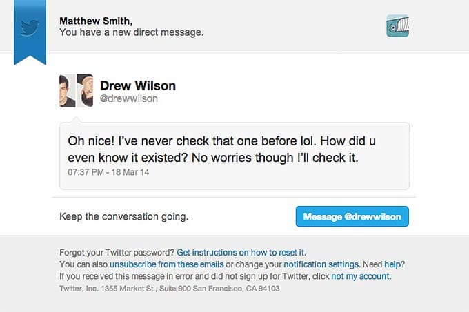 Direct Message Email Design From Twitter