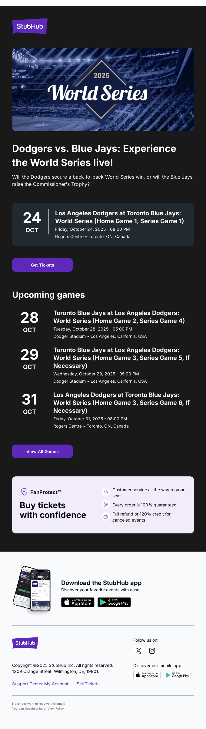 Dodgers vs. Blue Jays. Be there live!