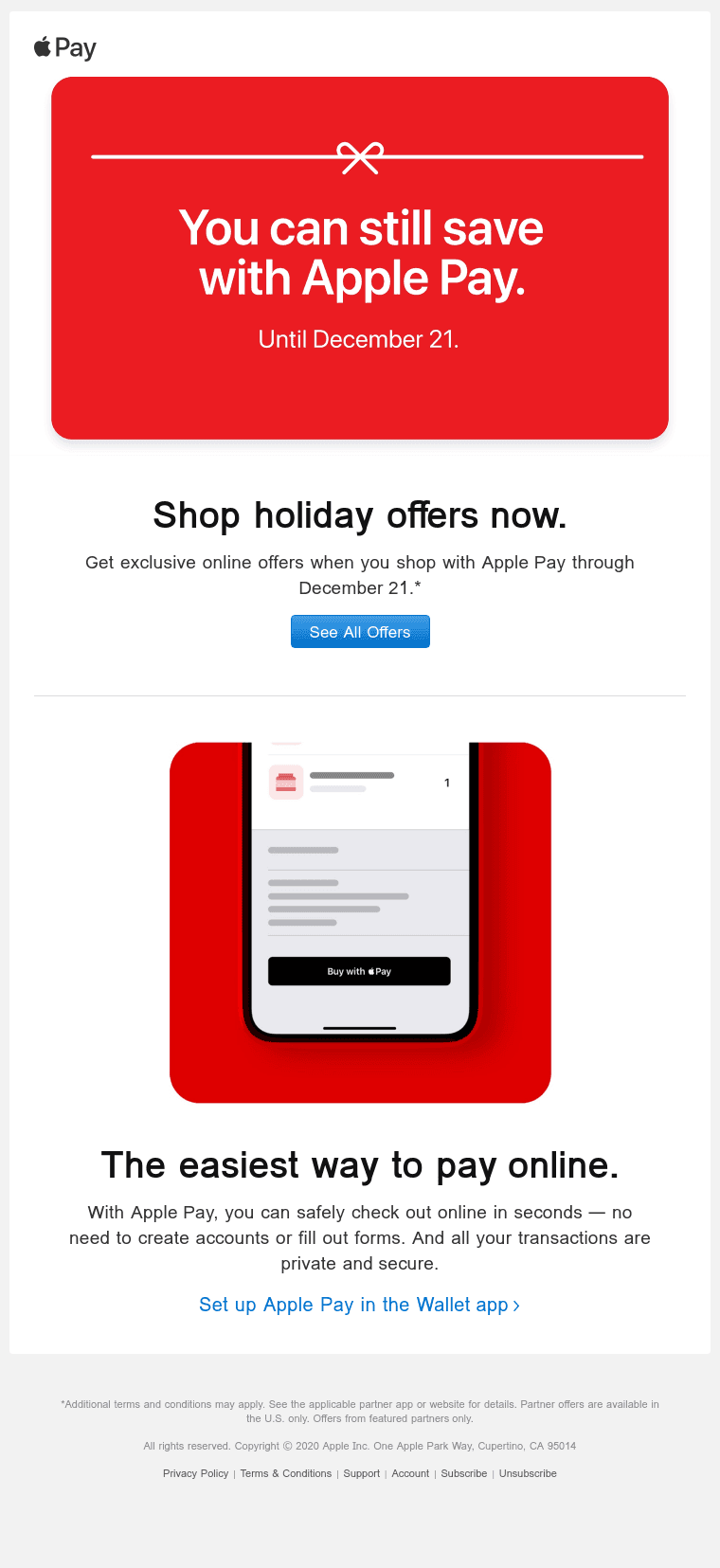 Don't miss out on exclusive online offers with Apple Pay.
