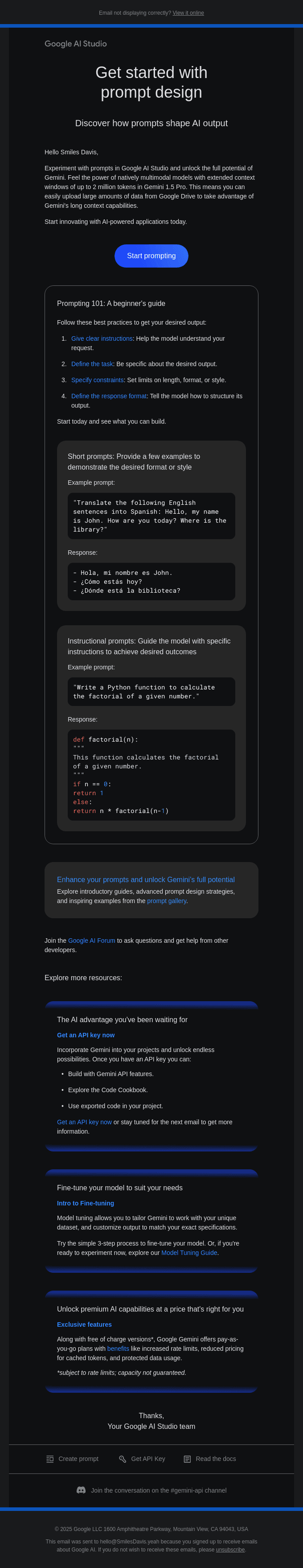 Smiles Davis, experiment with prompt design in Google AI Studio