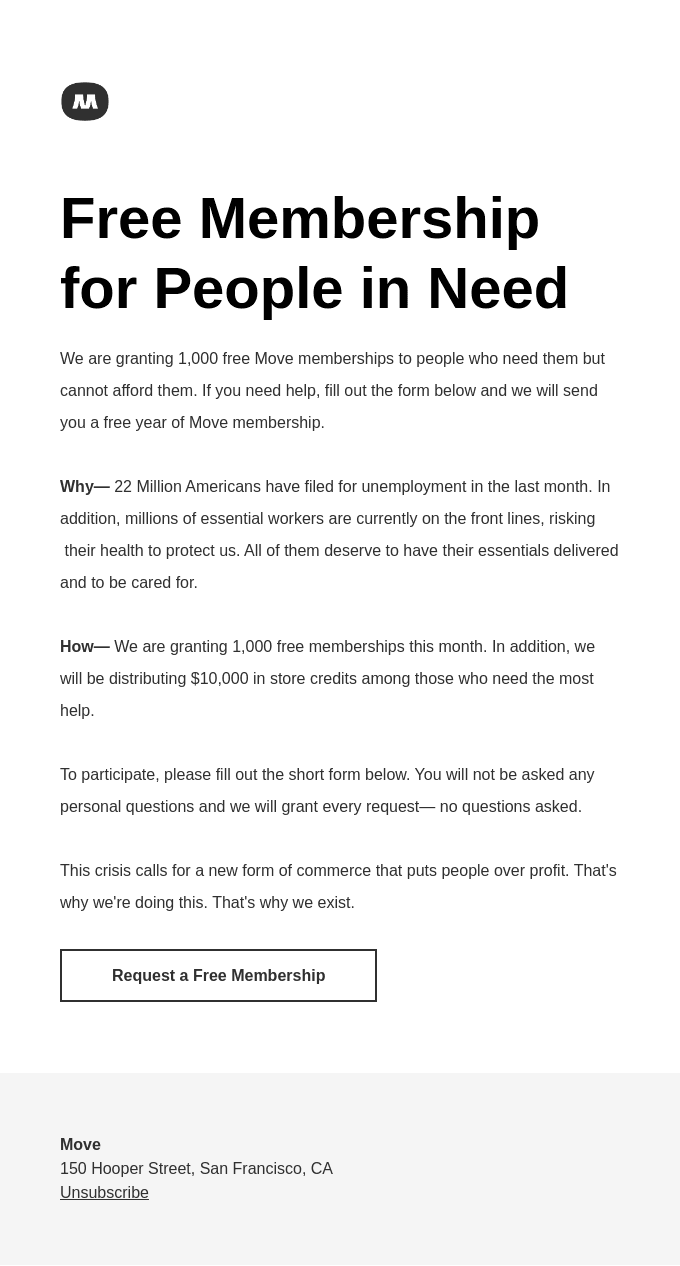 Free Move Membership for People In Need