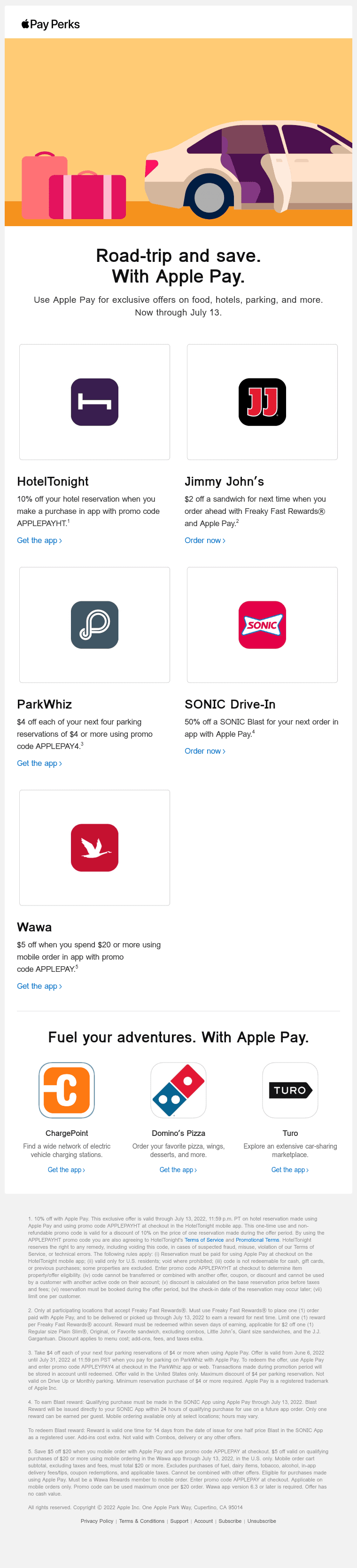 Get exclusive offers on the road with Apple Pay.