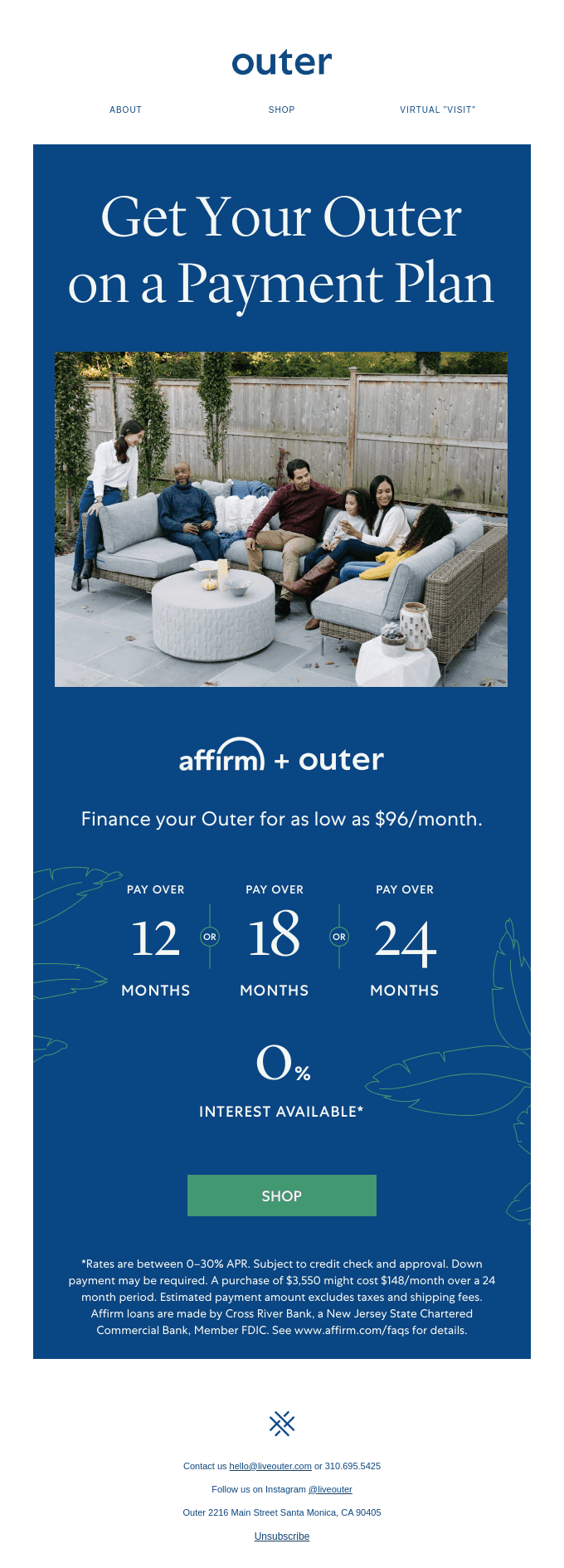 Get Outer on a payment plan & make staying at home a bit more comfortable.