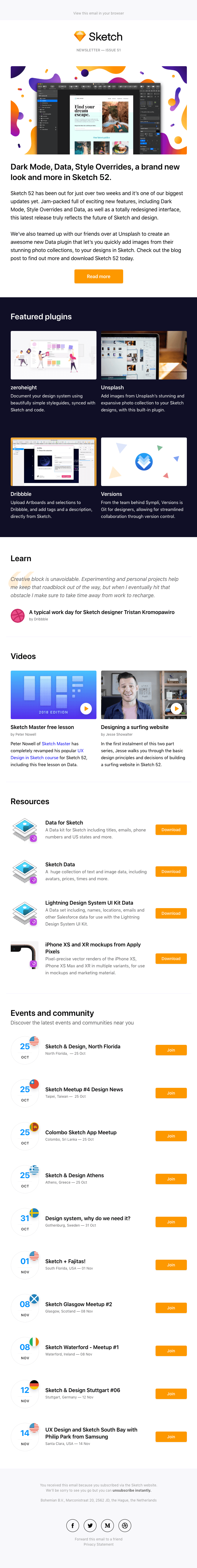 Get Sketch 52 now plus a free guide to Data and a new Dribbble plugin! 🏀