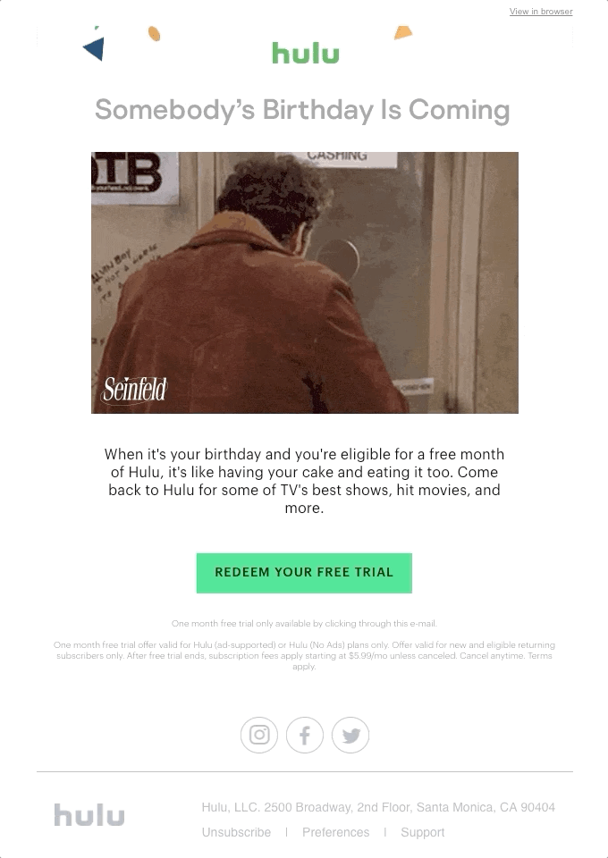 Happy (Almost) Birthday From Your Friends at Hulu