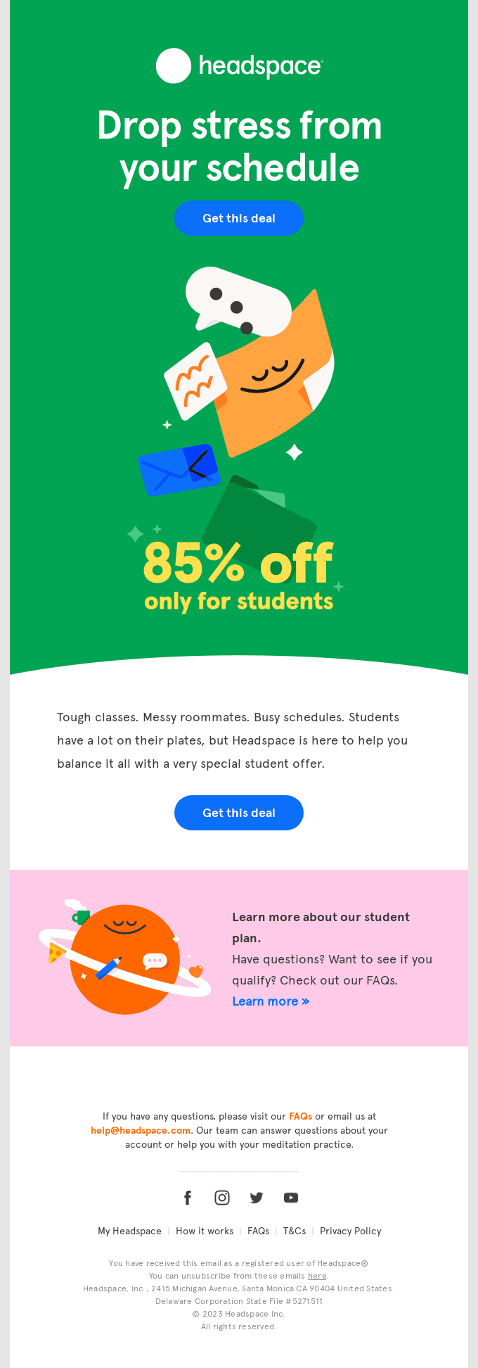 Headspace is 85% off for students