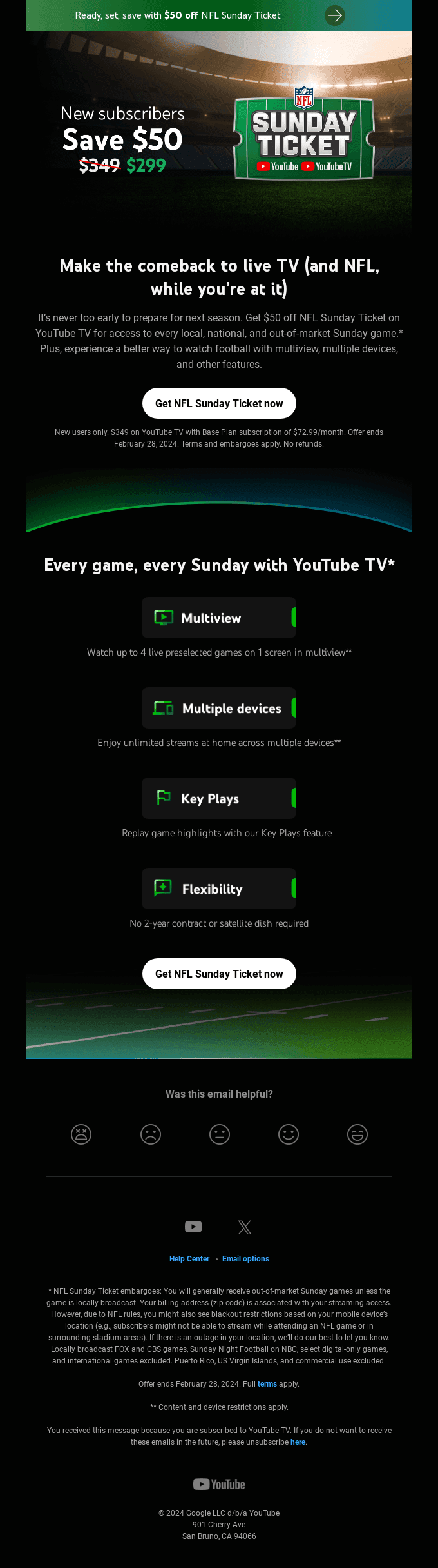 Here’s $50 off NFL Sunday Ticket, plus we’ve got more to offer