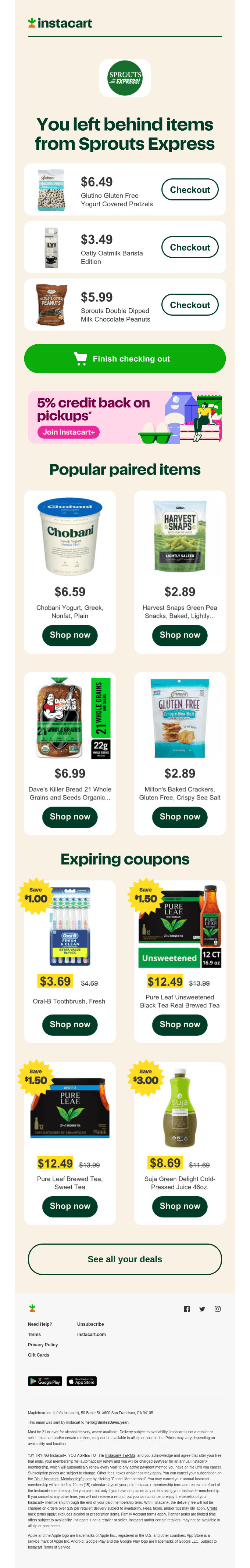 Hey Smiles Davis, finish checking out at Sprouts Express now