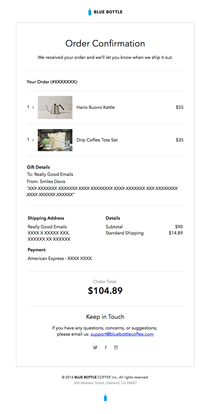 Hooray, your Blue Bottle order is confirmed!
