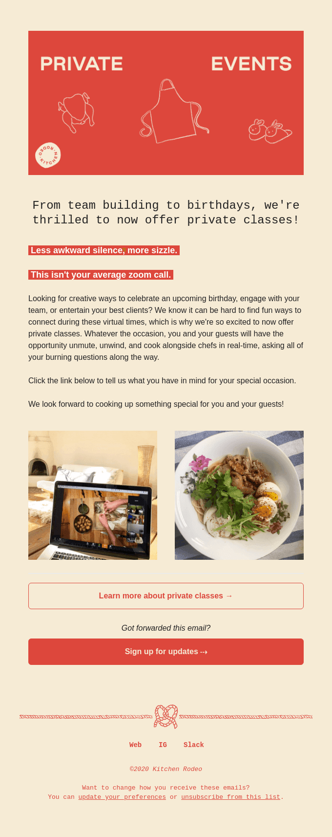 Host a private class with Kitchen Rodeo!