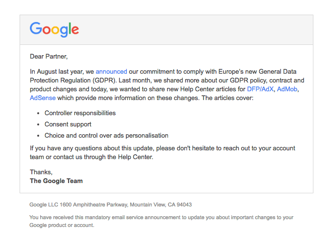 Important updates about the General Data Protection Regulation (GDPR)