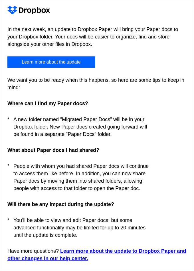 In one week: Paper docs are moving to your Dropbox