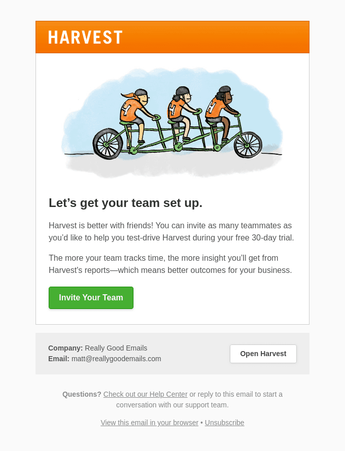 Invite your team to get more insights in Harvest