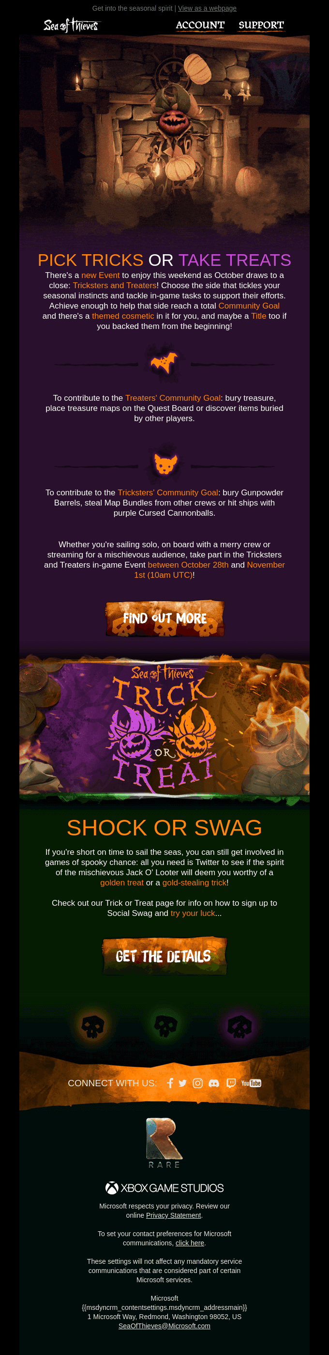 Join Tricksters and Treaters on the Sea of Thieves 🎁🎃
