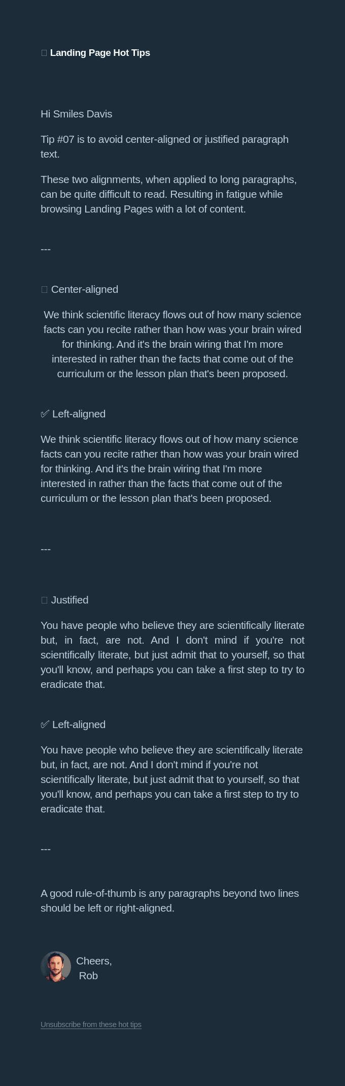 🔥Landing Page Hot Tip #07 - Avoid center-aligned paragraph text