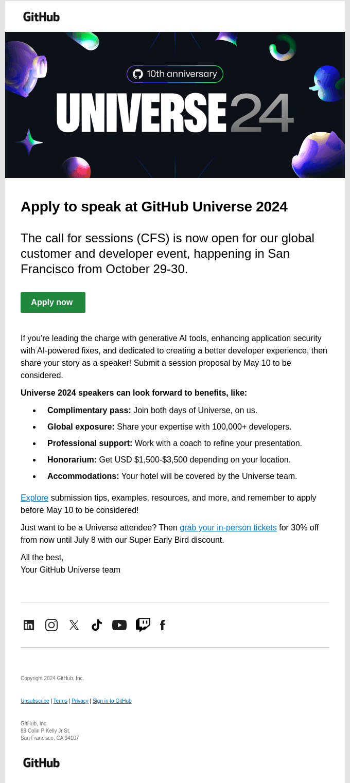 Last chance: apply to speak at GitHub Universe!