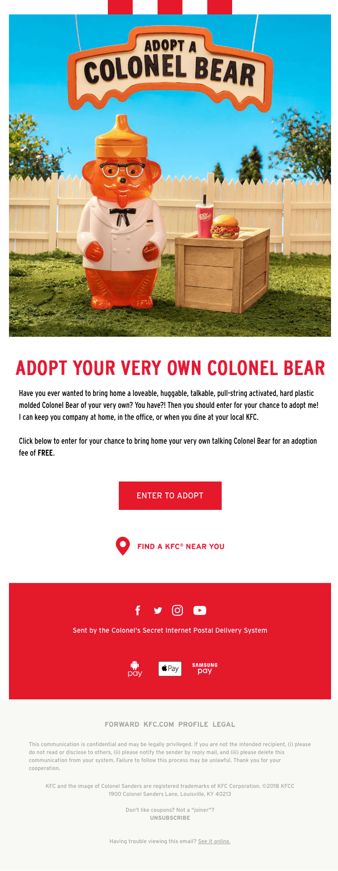 Last chance to get your free talking Colonel Bear figurine!
