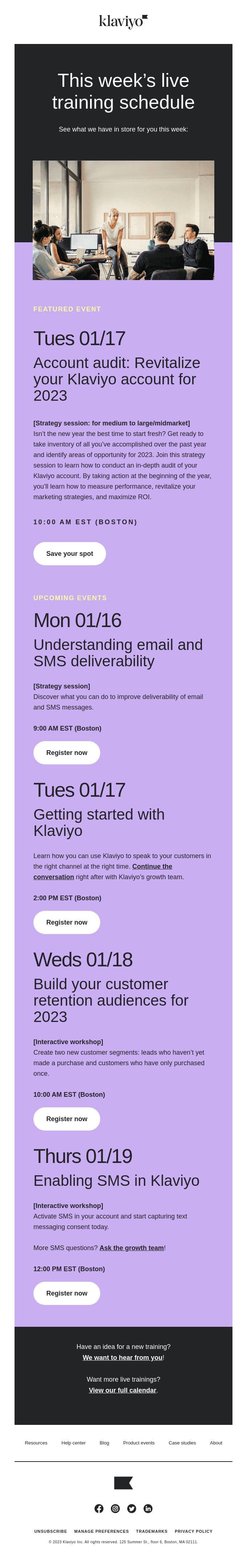 Learn live with Klaviyo customer ed this week