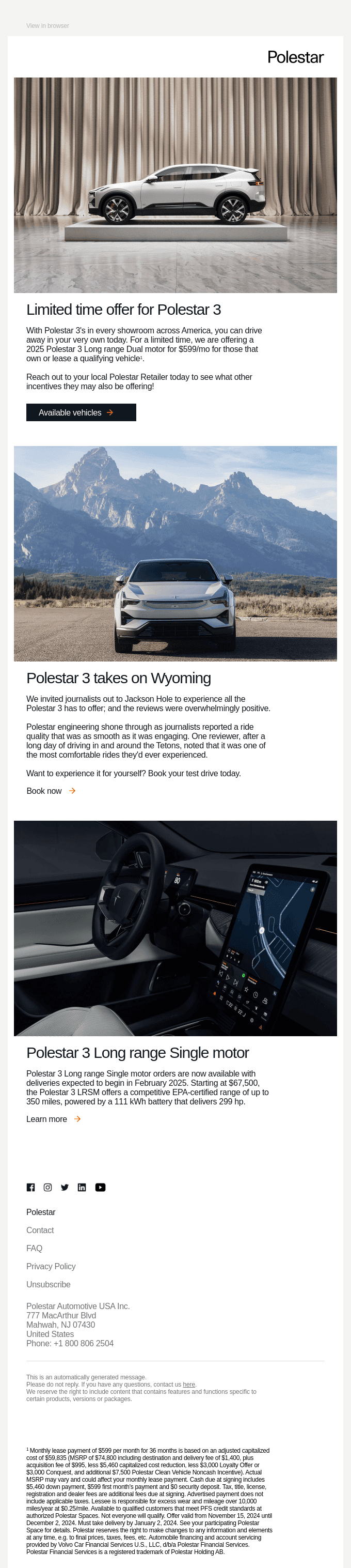Limited time offer: Polestar 3 for 599/mo