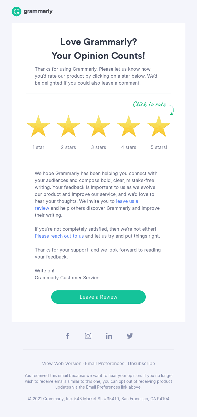 Love Grammarly so far? Your opinion counts!