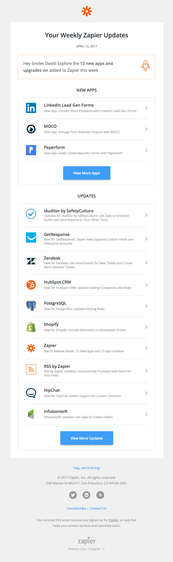 New on Zapier this week: 13 Updates for PostgreSQL, HubSpot CRM and more!