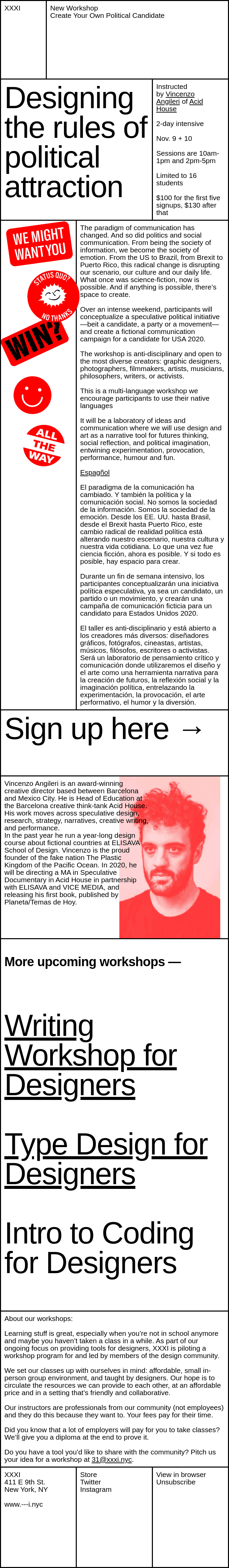 New Workshop at XXXI: Create Your Own Political Candidate!