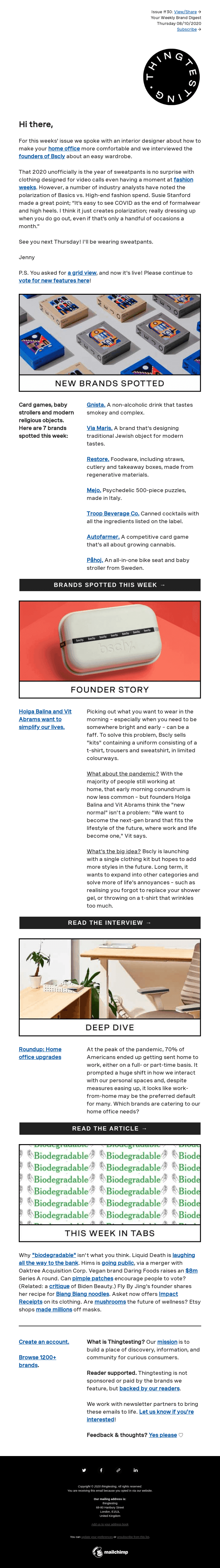 Newsletter #30: Clothing for video calls | 7 new brands | Founder Interview: Bscly | Home office upgrades | Hims is going public