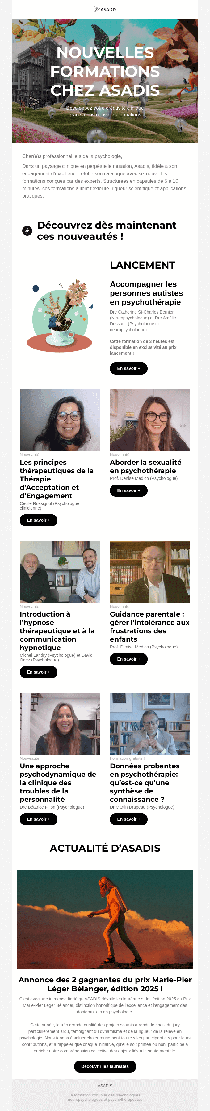 Nouvelles formations disponibles sur la plateforme Asadis